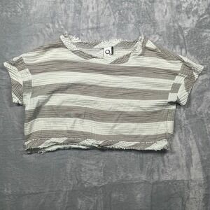 Anthropologie Akemi + Kin Breezy Crop Top Women Gray White Stripe Boho Raw Hem M